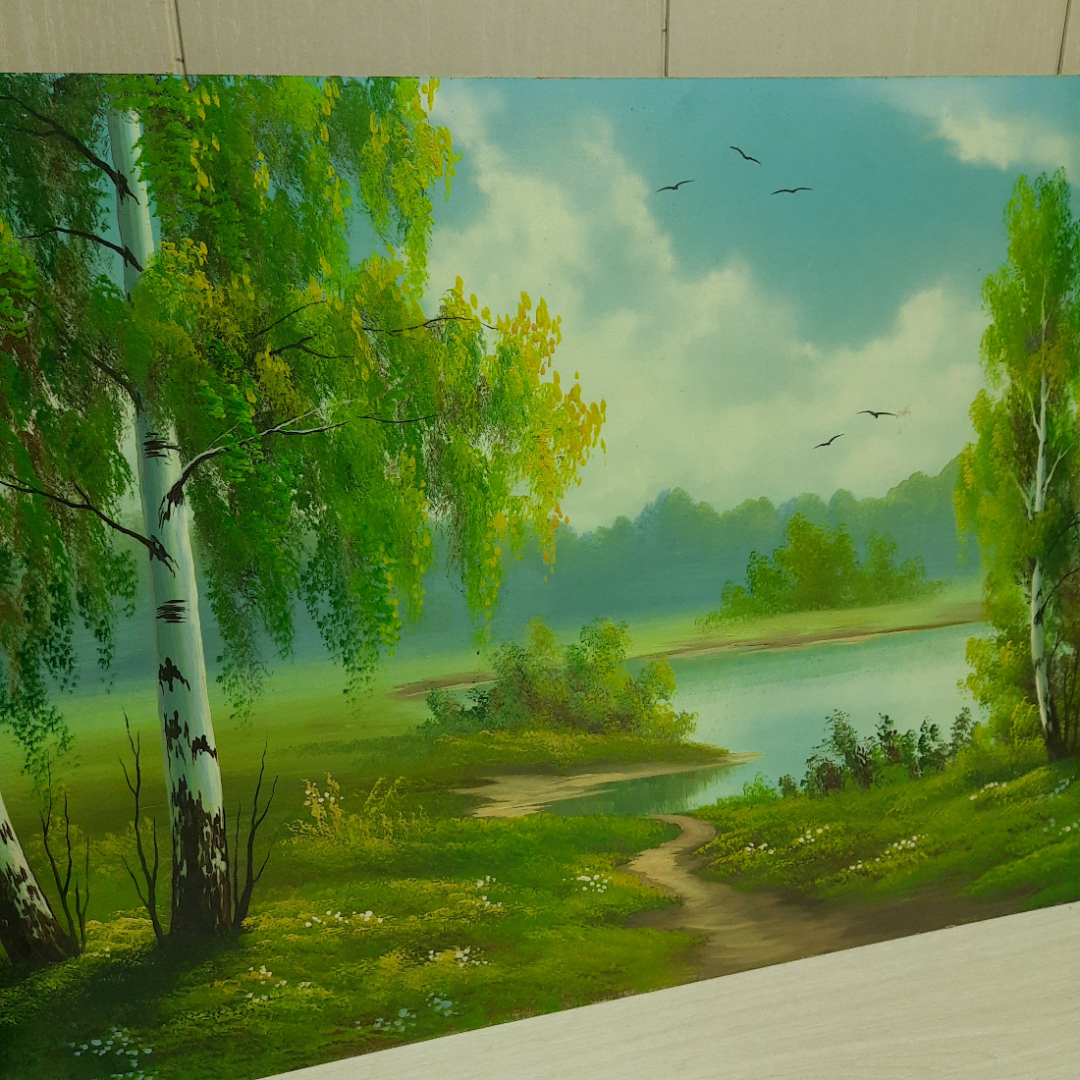 Картина "Берёзы у озера" 90х50см. Картинка 3